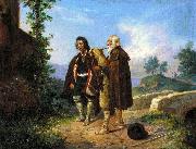 Ludwig Vogel Two peasants, one with the bagpipes by a bridge painting